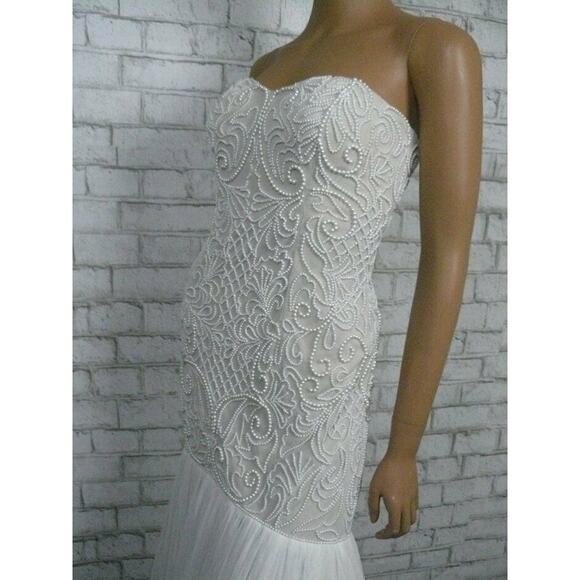 $449 Adrianna Papell Ivory Pearl Beaded Strapless Wedding Prom Dress 6 NEW - Picture 7 of 11